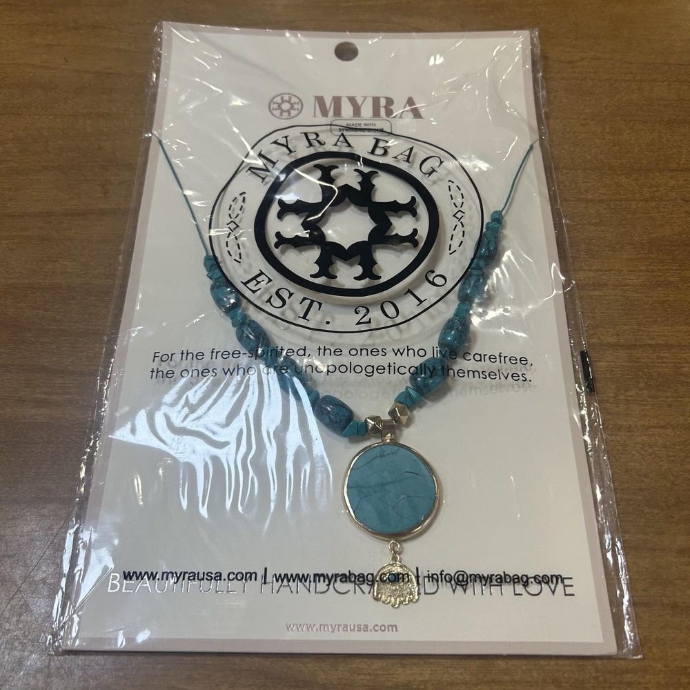 Myra Bag Necklace Blue Turquoise Beaded Pendant Womens Statement Boho Jewelry